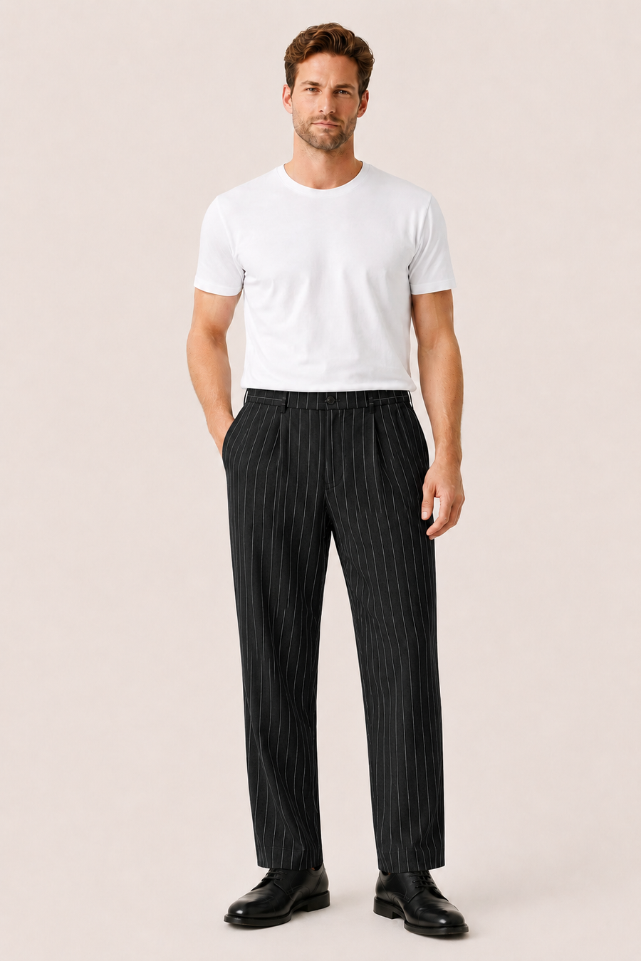 Borelo Linen Striped Trousers Black