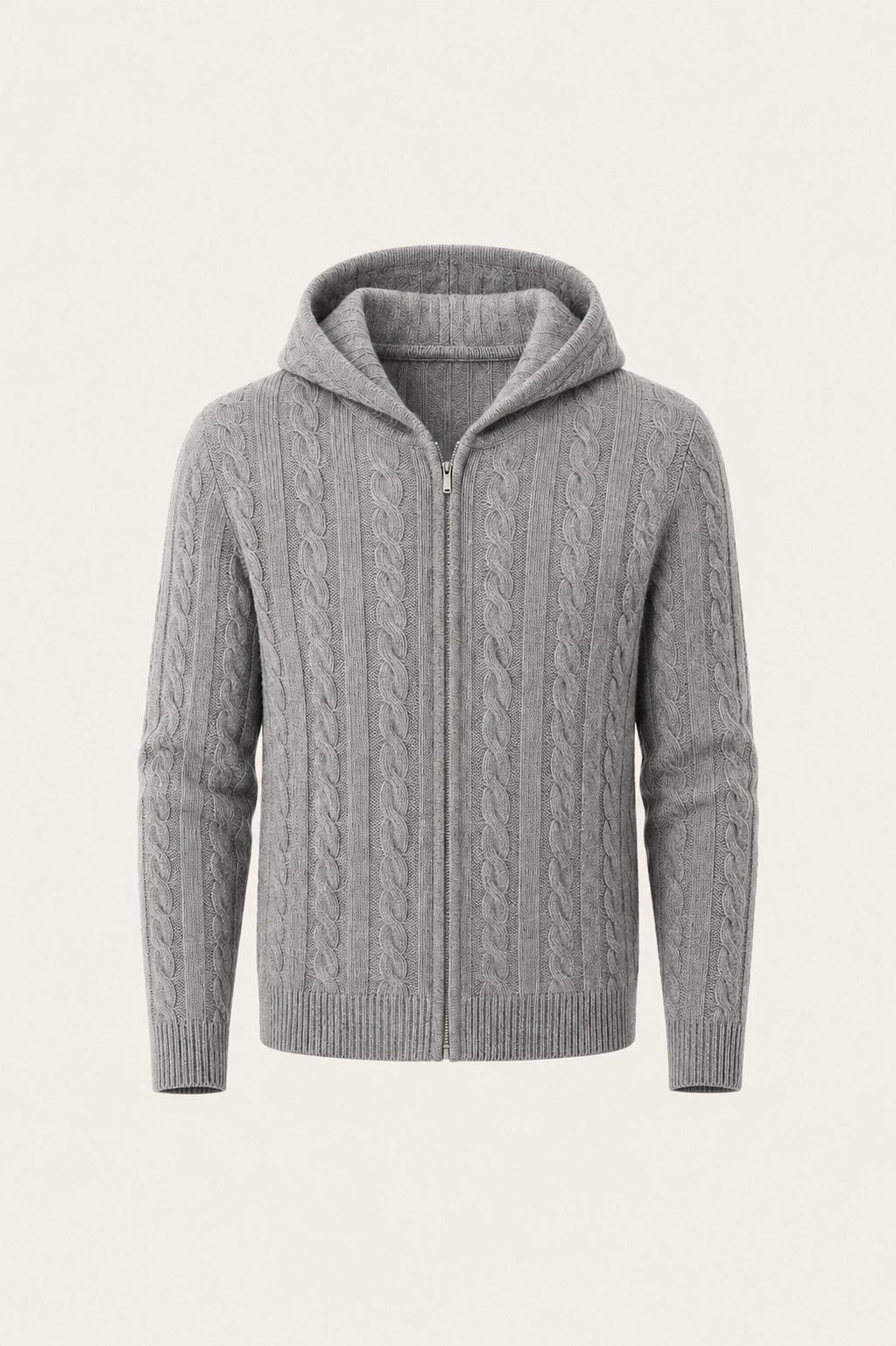Avero Cashmere Hooded Cable Knit Grey