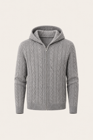 Avero Cashmere Hooded Cable Knit Grey