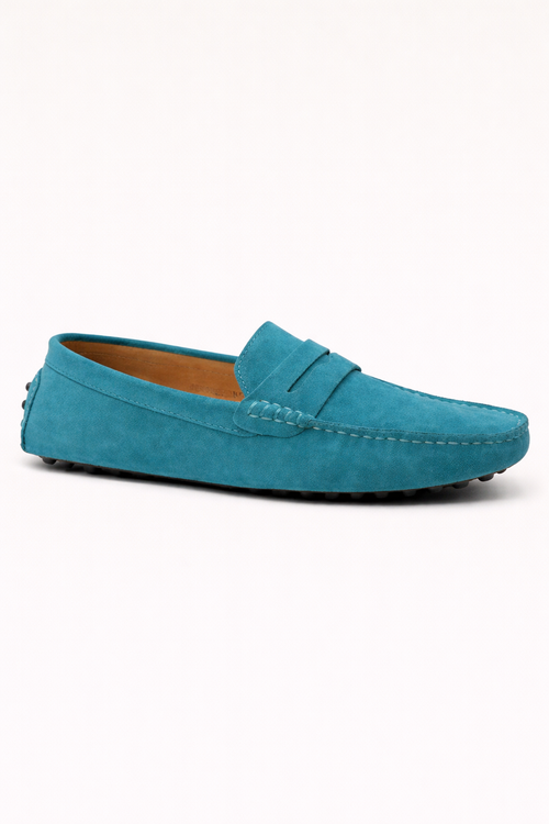 Suede Driver Loafers Turquoise