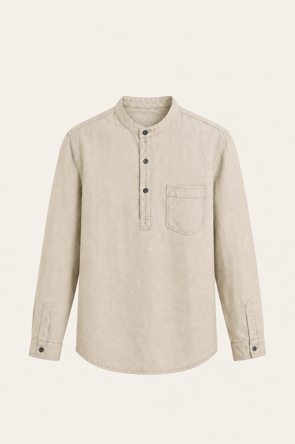 Gavero Cotton Quarter Shirt Beige