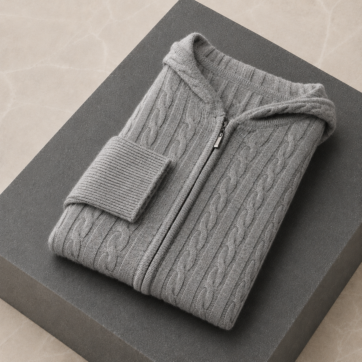 Avero Cashmere Hooded Cable Knit Grey