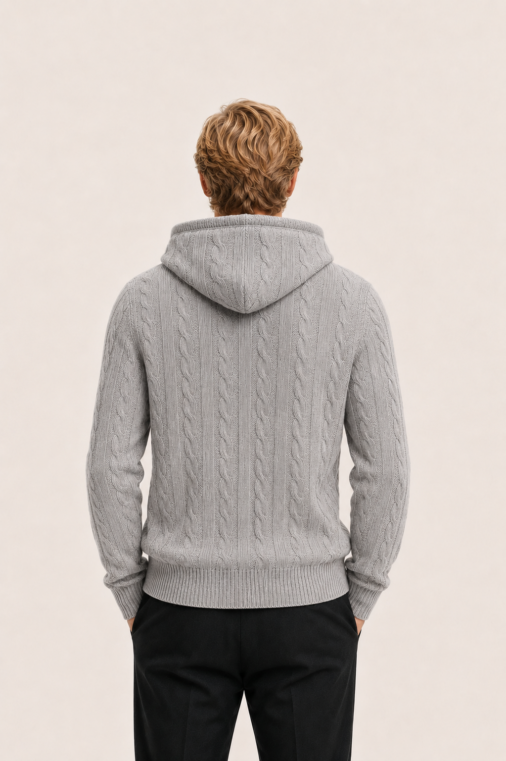Avero Cashmere Hooded Cable Knit Grey