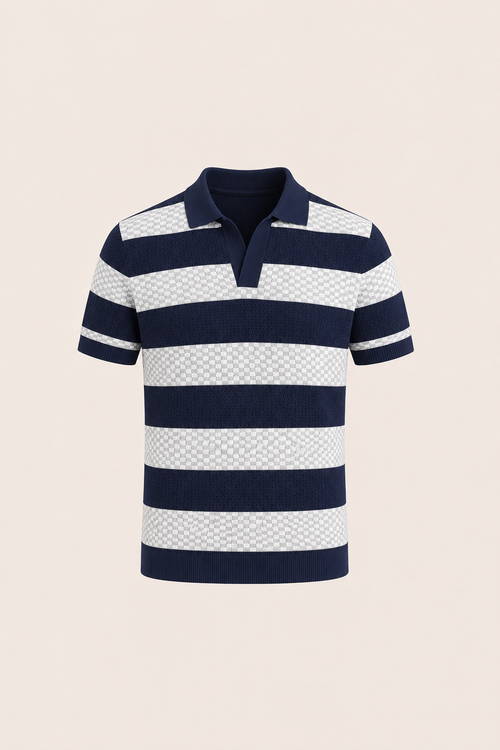 Covani Striped Polo Navy