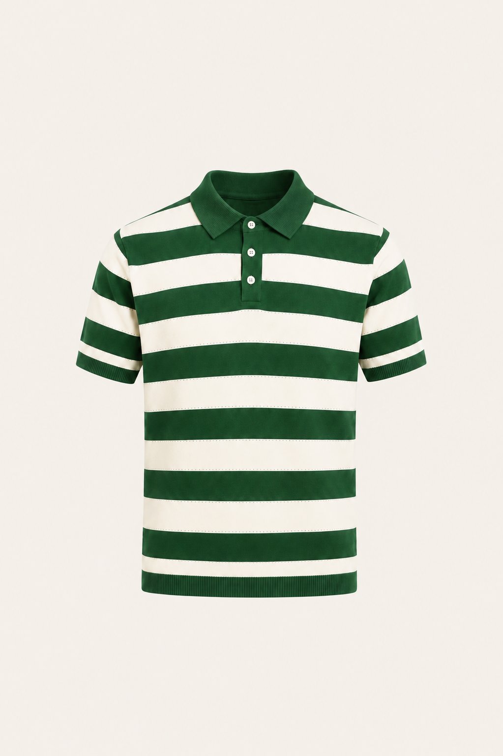 Melano Striped Knitted Polo Green