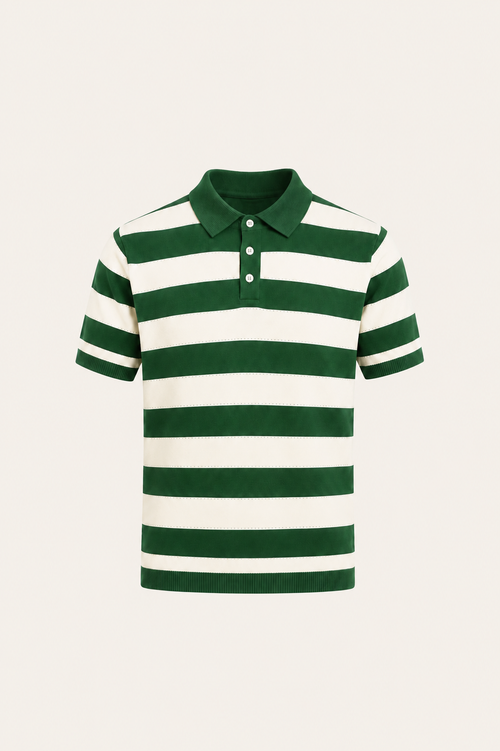 Melano Striped Knitted Polo Green