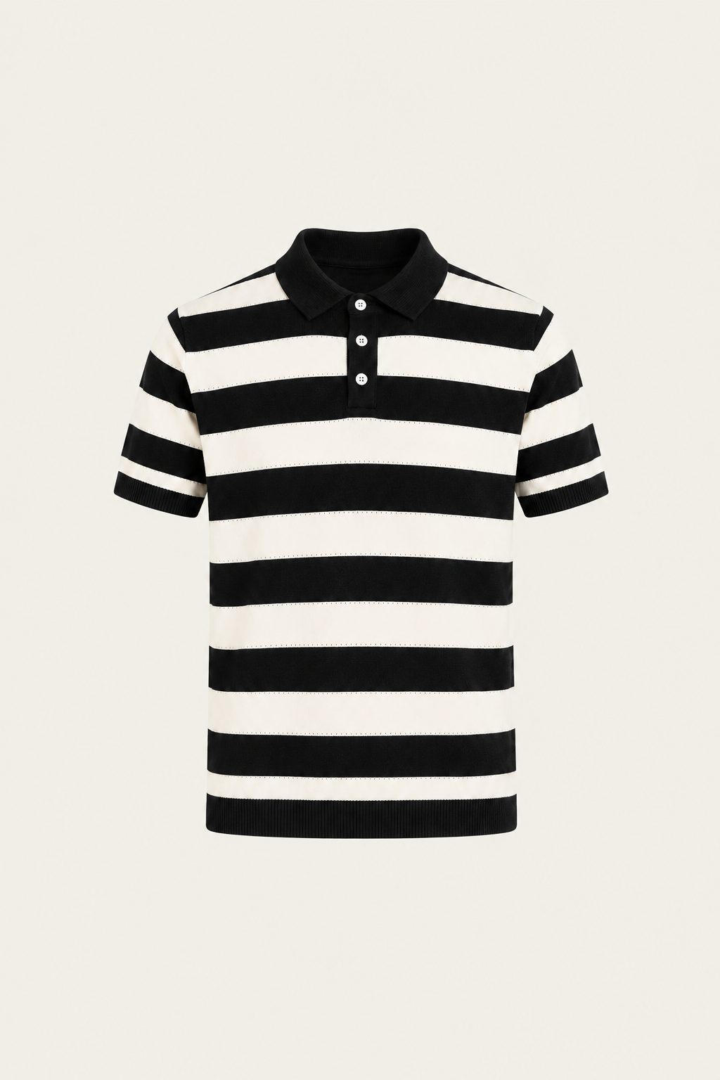 Melano Striped Knitted Polo Black