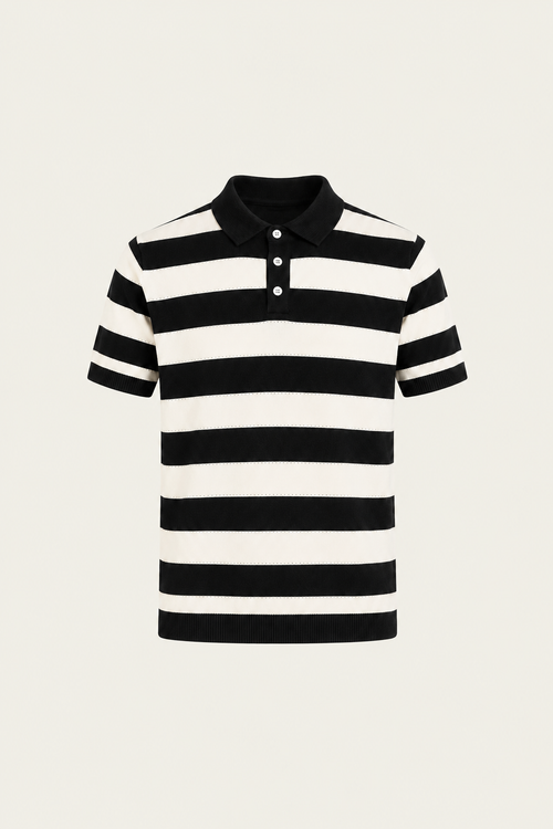 Melano Striped Knitted Polo Black