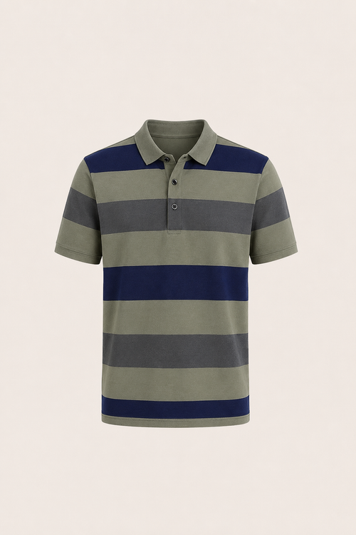 Parello Striped Cotton Polo Green