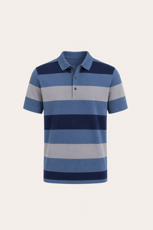 Parello Striped Cotton Polo Blue