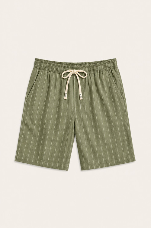 Nerivo Linen Striped Short Green