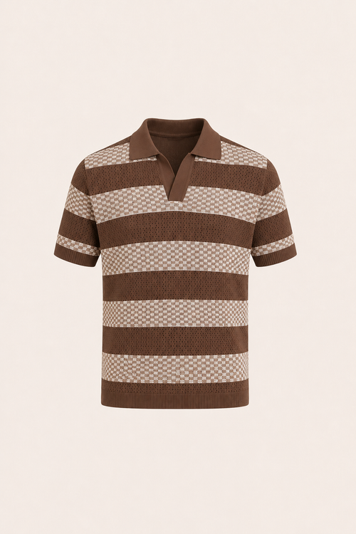 Covani Striped Polo Coffee