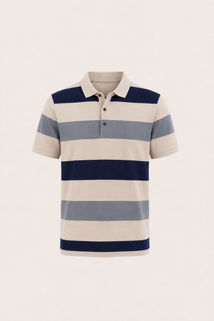 Parello Striped Cotton Polo Khaki