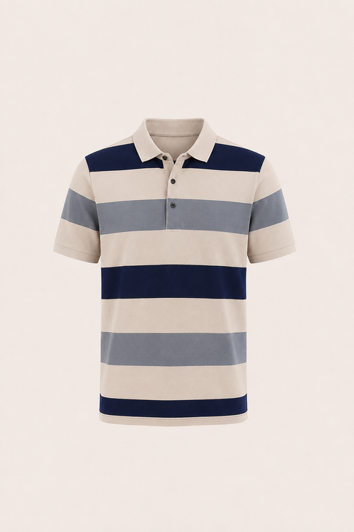 Parello Striped Cotton Polo Khaki