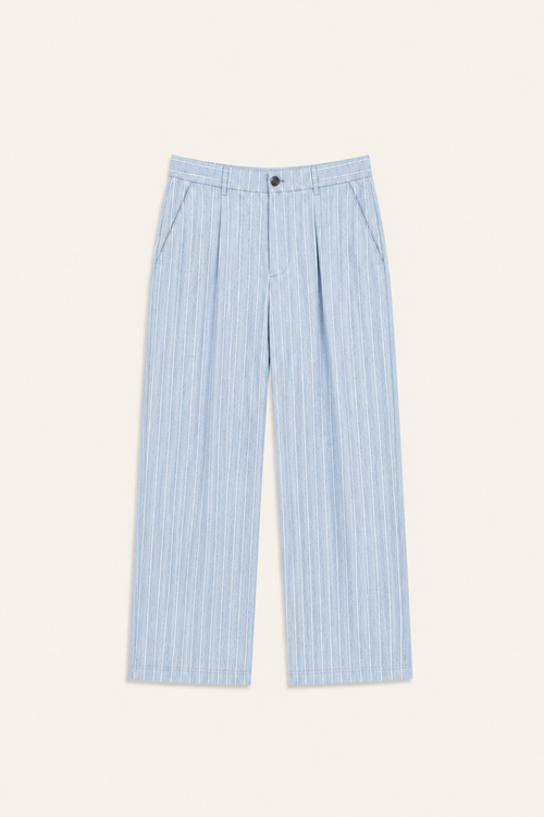 Borelo Linen Striped Trousers Light Blue