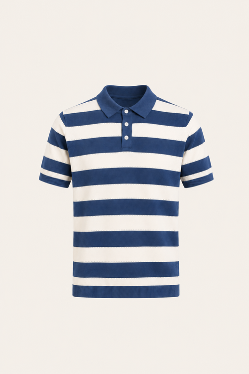 Melano Striped Knitted Polo Blue