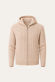 Avero Cashmere Hooded Cable Knit Beige