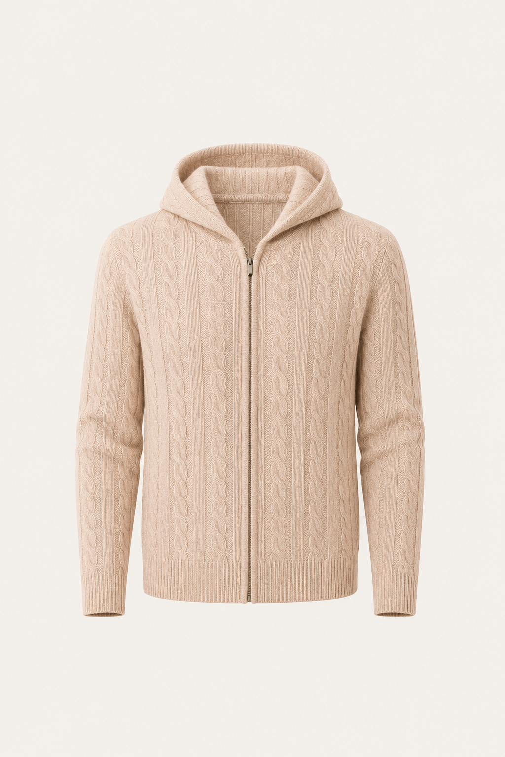 Avero Cashmere Hooded Cable Knit Beige