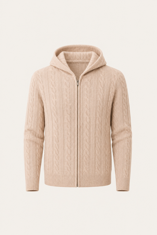 Avero Cashmere Hooded Cable Knit Beige