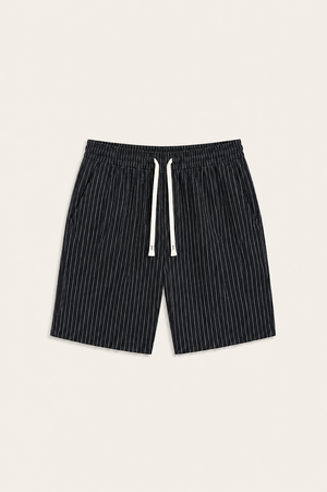 Lenaro Linen Striped Short Black
