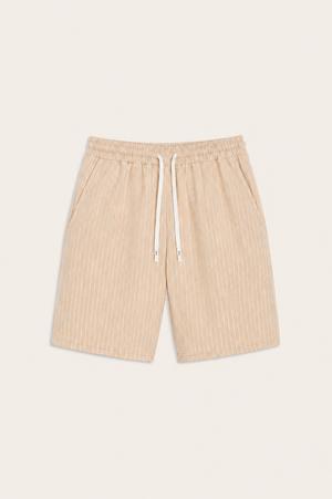 Lenaro Linen Striped Short Khaki