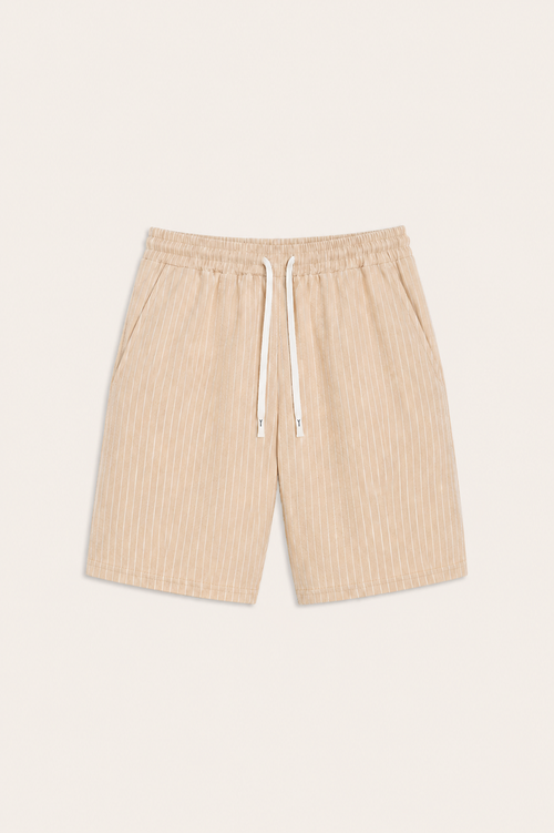 Lenaro Linen Striped Short Khaki