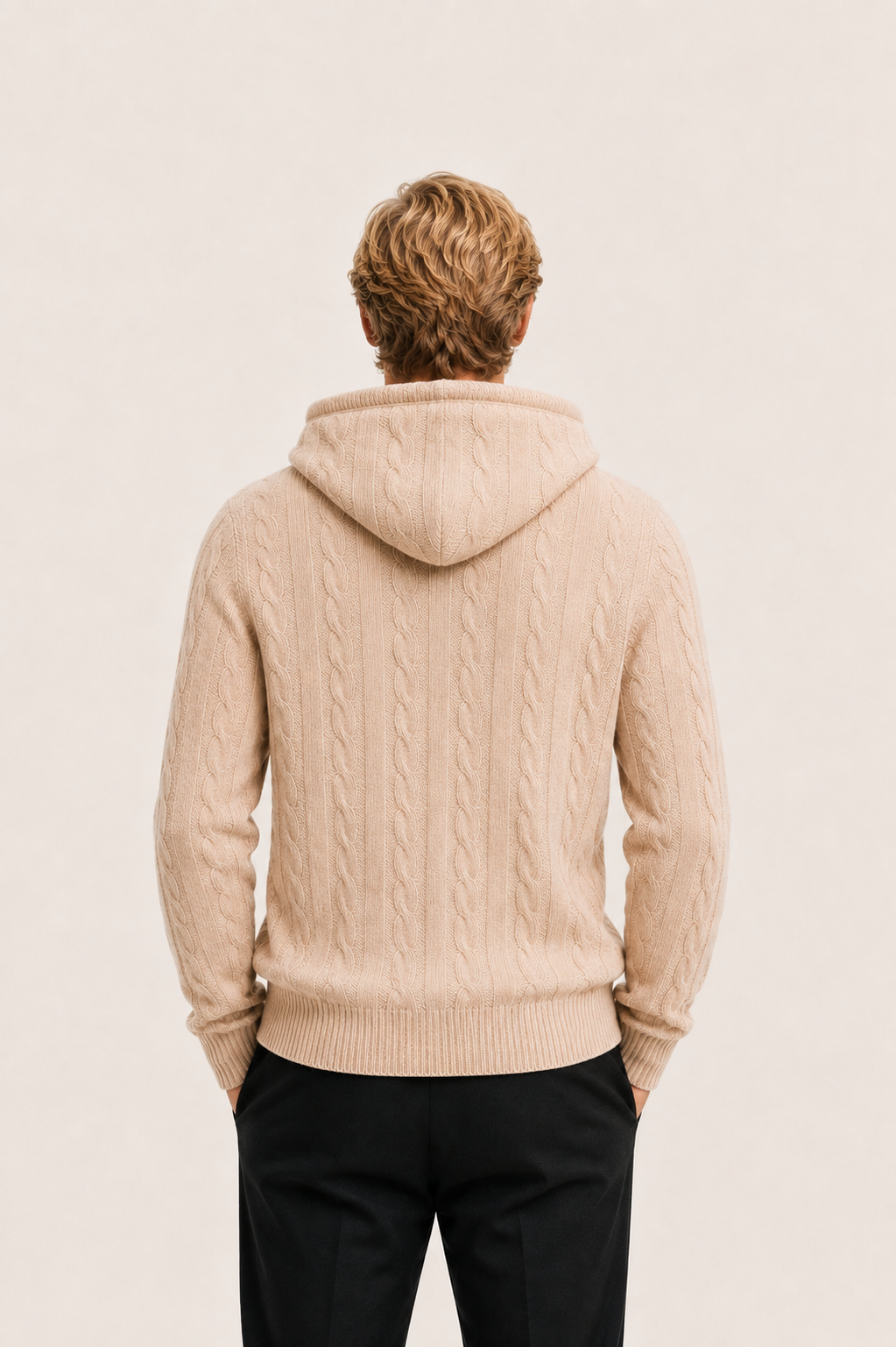 Avero Cashmere Hooded Cable Knit Beige