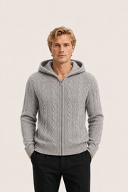 Avero Cashmere Hooded Cable Knit Grey