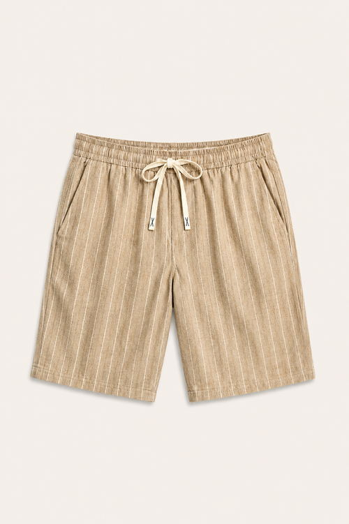 Nerivo Linen Striped Short Khaki