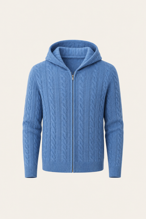 Avero Cashmere Hooded Cable Knit Blue
