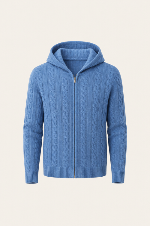 Avero Cashmere Hooded Cable Knit Blue