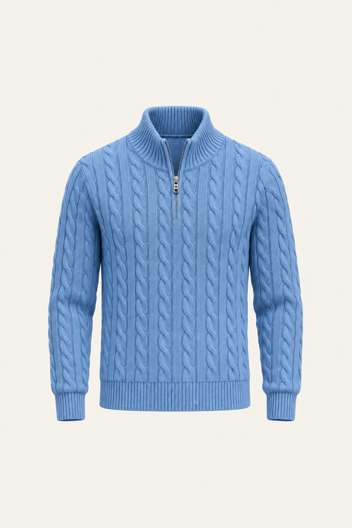 Tilano Cable Quarter-Zip Knit Light Blue