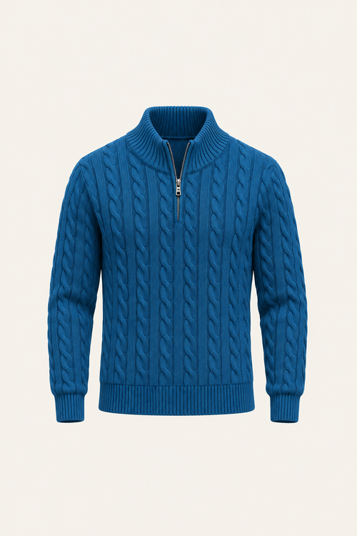 Tilano Cable Quarter-Zip Knit Ocean Teal