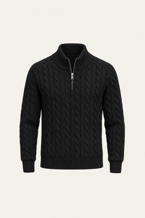 Tilano Cable Quarter-Zip Knit Black