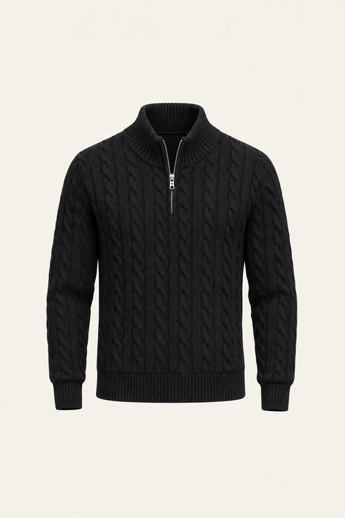 Tilano Cable Quarter-Zip Knit Black