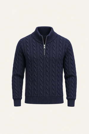 Tilano Cable Quarter-Zip Knit Navy