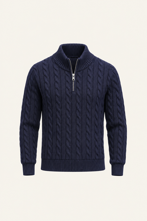 Tilano Cable Quarter-Zip Knit Navy