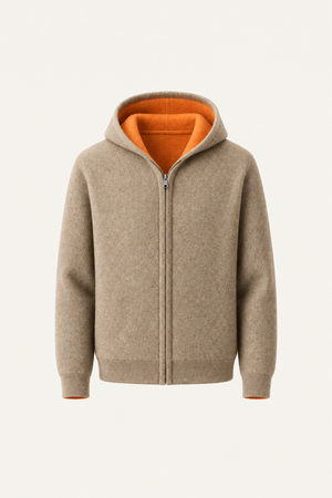 Talero Reversible Hooded Zip Knit Camel/Orange