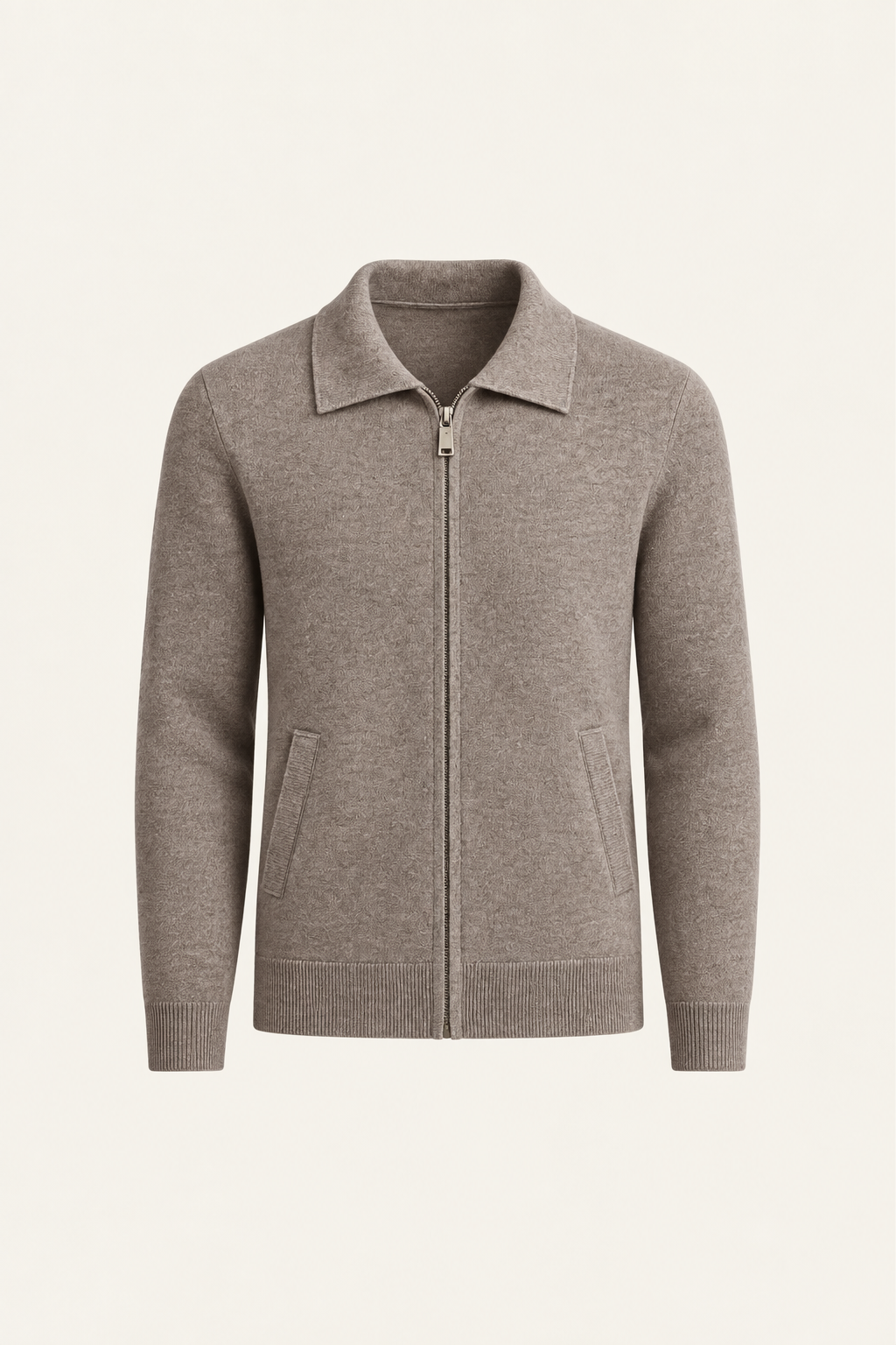 Teravo Wool Knitted Polo Cardigan Taupe