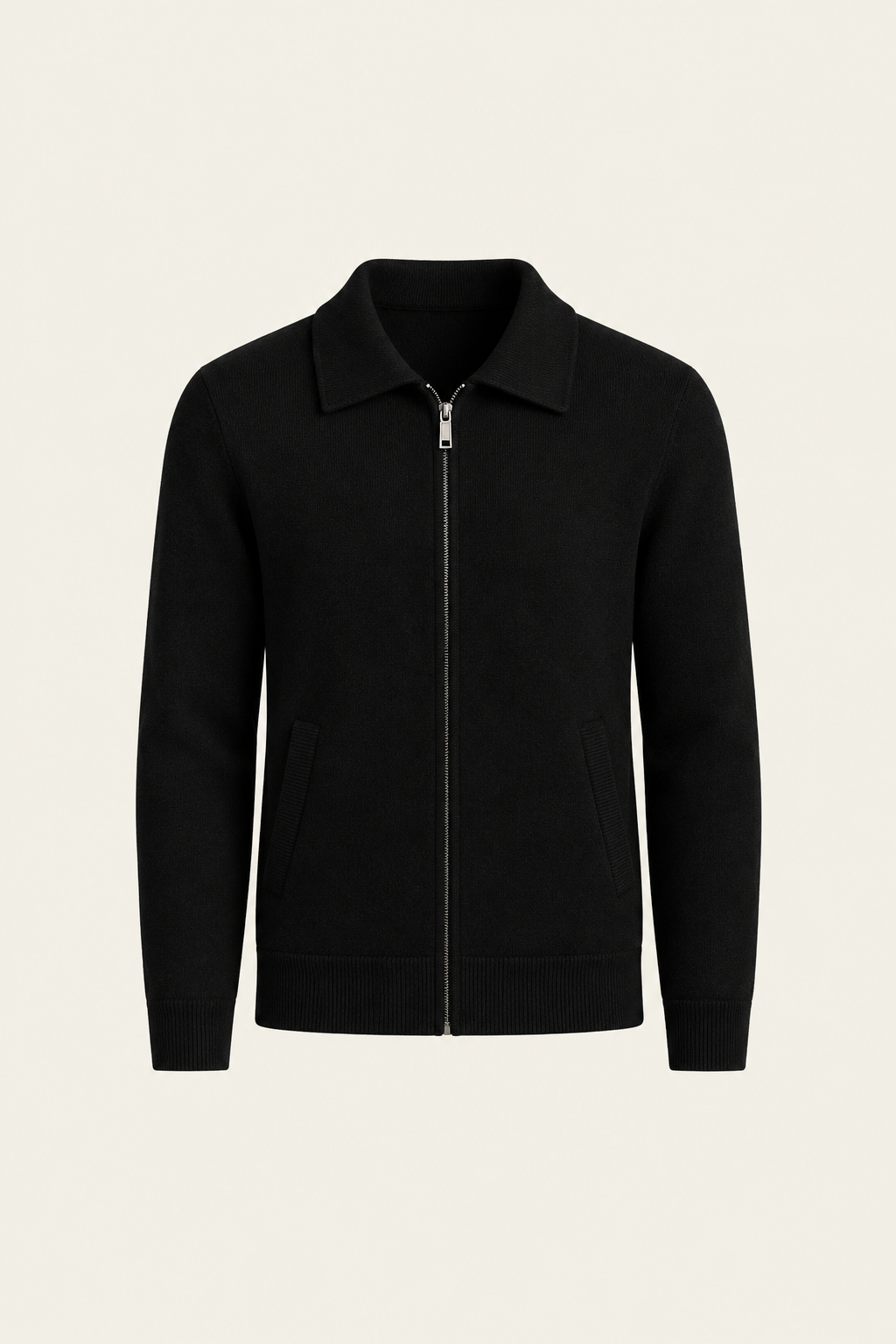 Teravo Wool Knitted Polo Cardigan Black