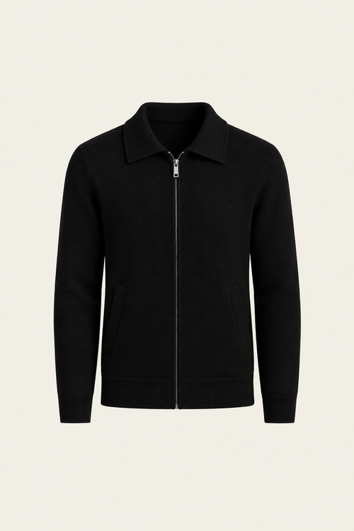Teravo Wool Knitted Polo Cardigan Black