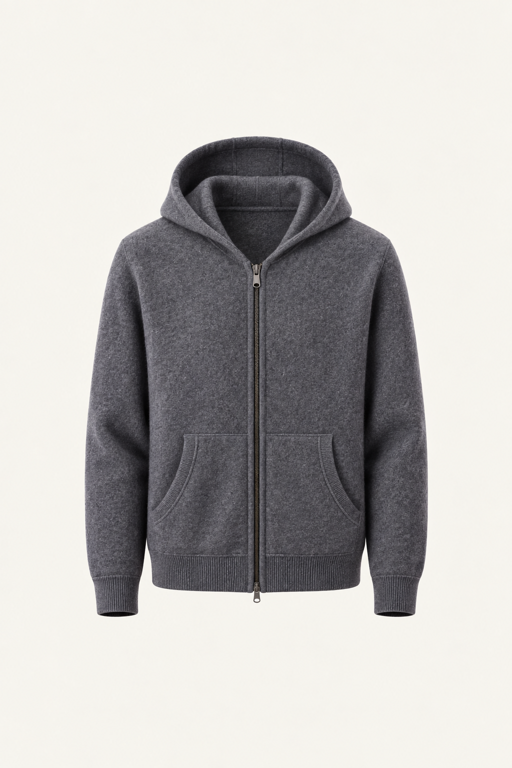 Tonari Wool Hooded Zip Dark Grey