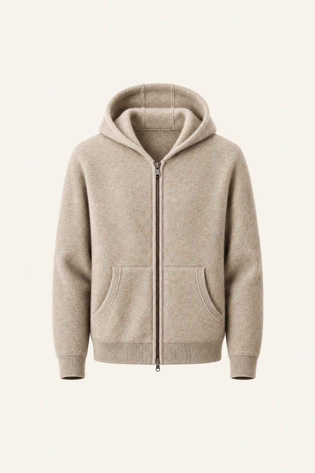 Tonari Wool Hooded Zip Beige