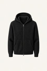 Tonari Wool Hooded Zip Black