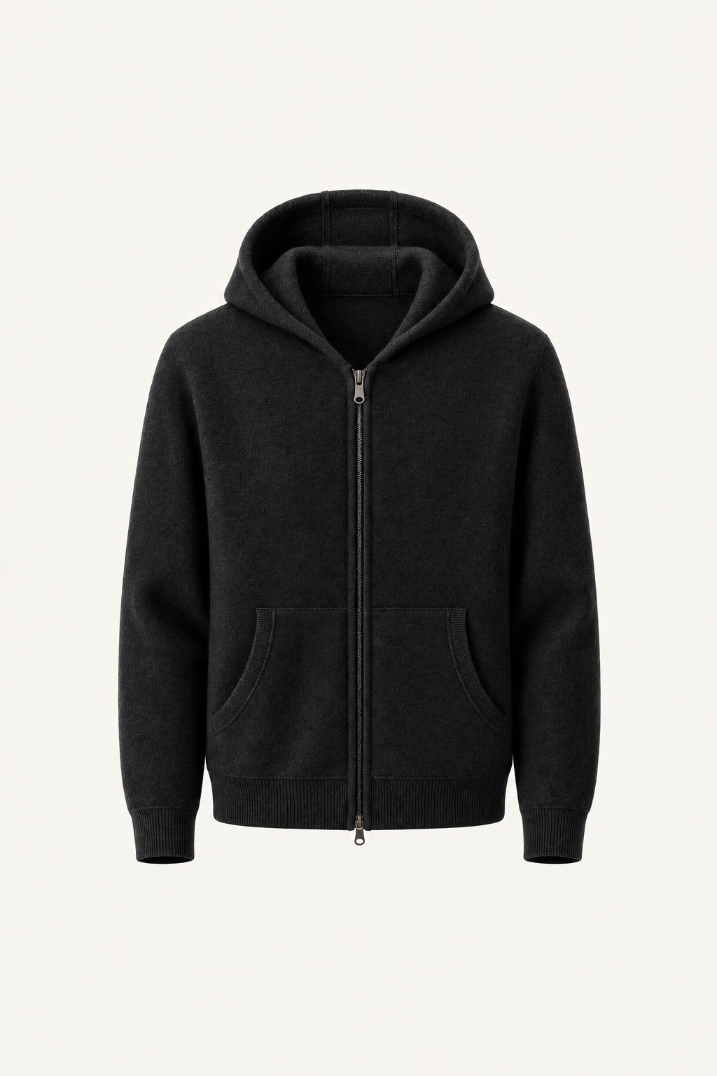 Tonari Wool Hooded Zip Black