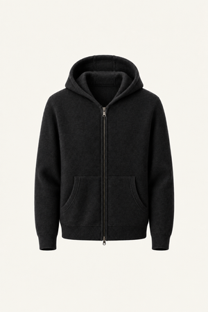 Tonari Wool Hooded Zip Black