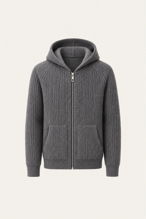 Velani Wool Hooded Zip Knit Dark grey