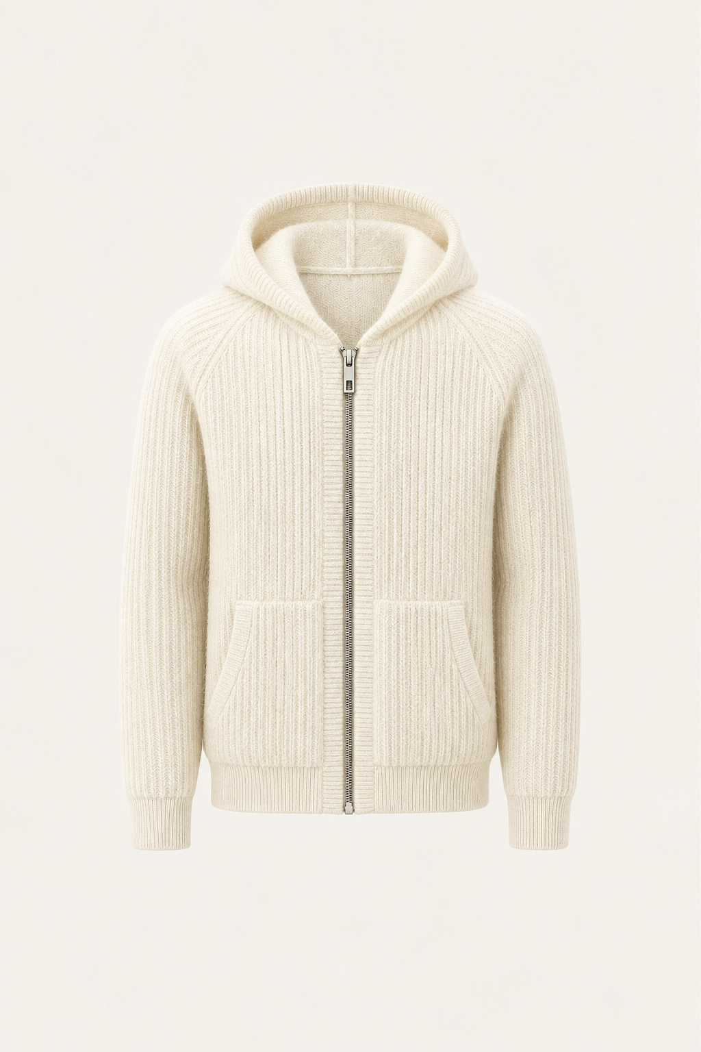 Velani Wool Hooded Zip Knit Cream