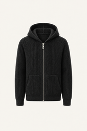 Velani Wool Hooded Zip Knit Black