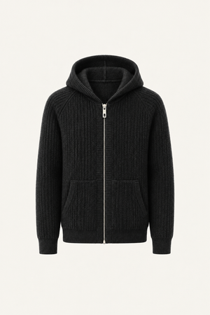 Velani Wool Hooded Zip Knit Black